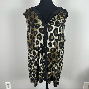 Elie McCarthy Leopard Print Top Womens Plus Size 3X Pullover Stretch Faux Button